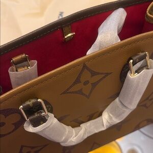 Louis Vuitton Monogram Canvas Tote in Tan with Red Interior